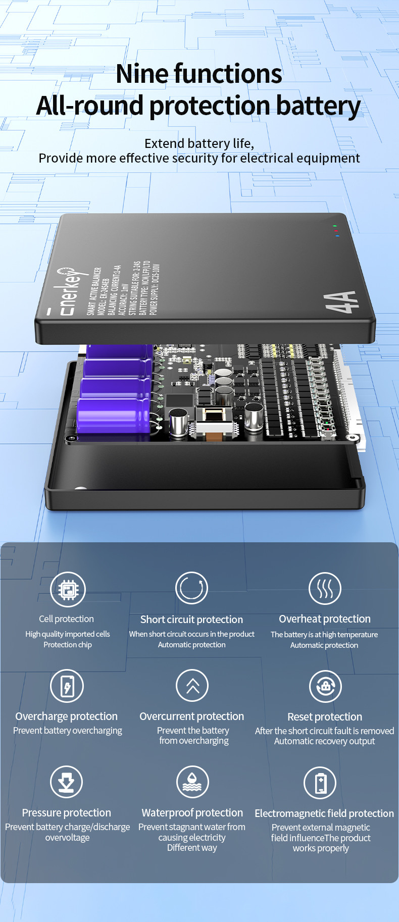 Enerkey Active Balancer Bluetooth 4A 2S-24S Battery Equalizer With Mobile App For Lifepo4/Li-ion