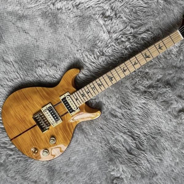Custom Yellow Santana Retro Electric Guitar Flamed Maple Top Veneer HH Pickups