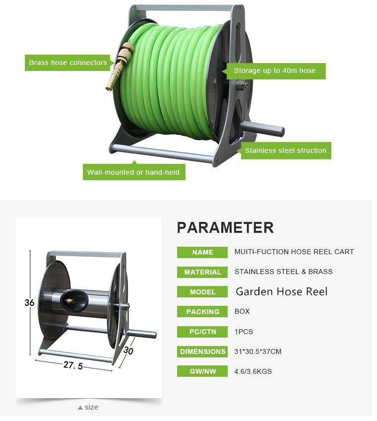 Metal Connector 5/8" Wall Mounted Water Hose Reel 50m watering hose reel for garden