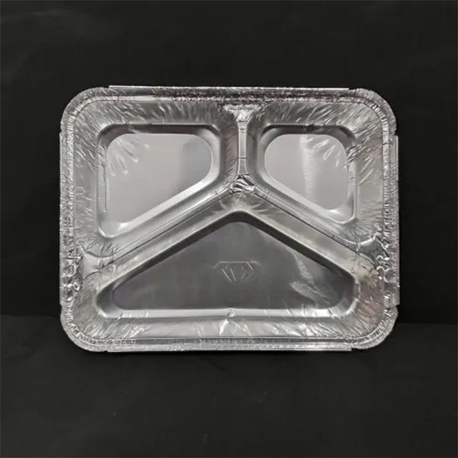 3 Compartment Rectangular Aluminum Foil Plate Food Container With Flat Lids Disposable