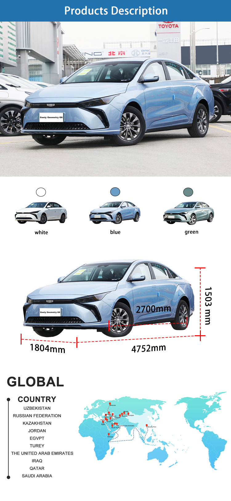 Geely G6 Sedan High Speed Mini Electric Car 480KM New Energy Vehicles