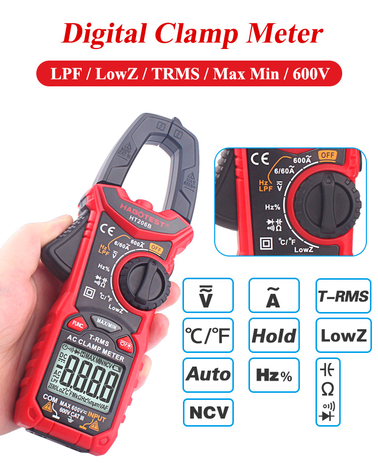 True RMS Auto Range HT206B 60V 60A Clamp Meter Tester
