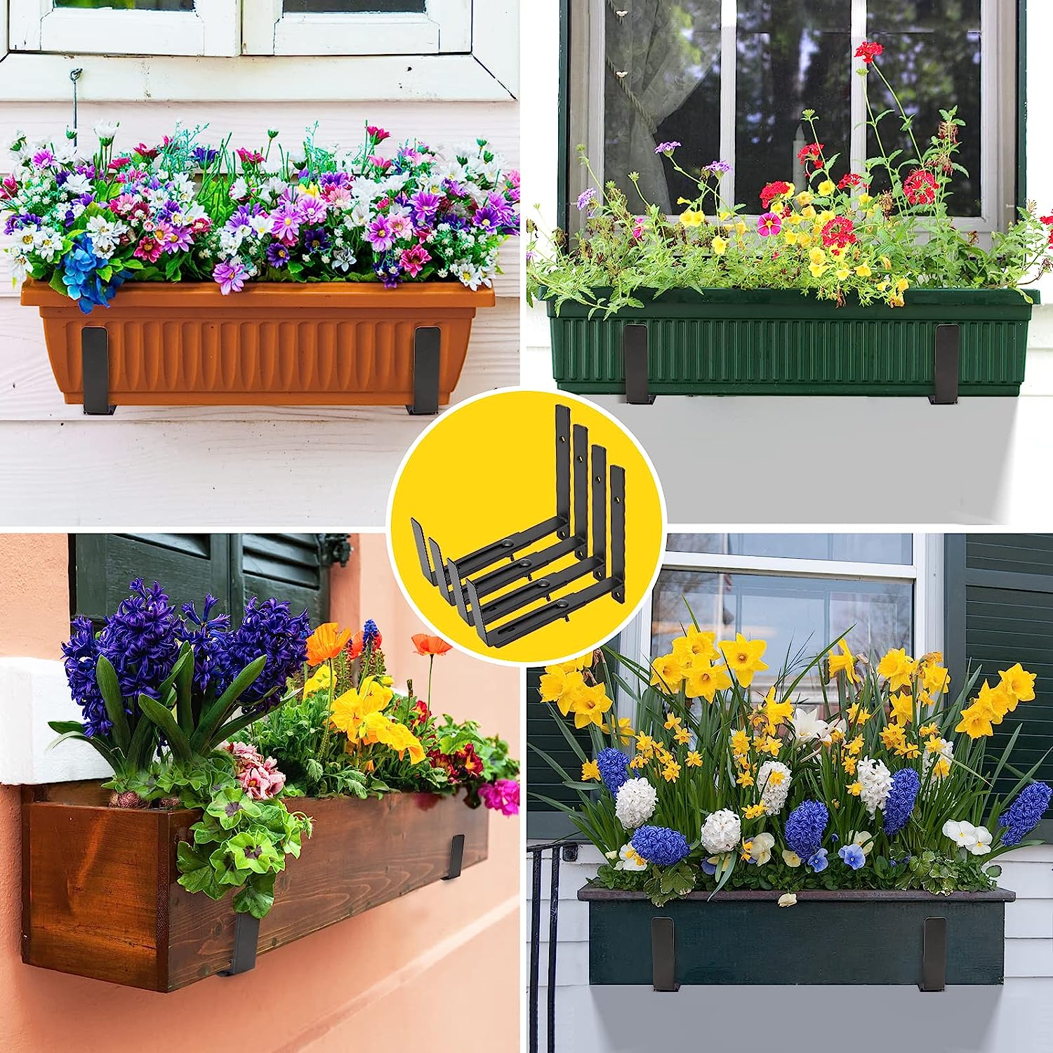 Adjustable Planter Box Brackets for 6''-12'' Depth Flower Boxes in Modern Design