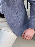 Slim Fit Self Patterned Blue Business Casual Blazer Outfit