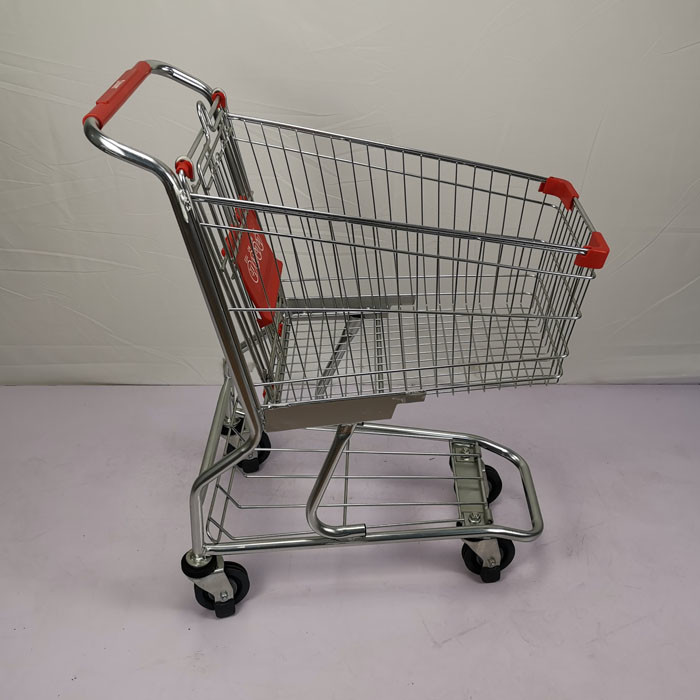 Small 60L Metal Shopping Trolley Grocery Store Shopping Cart With PU Wheels