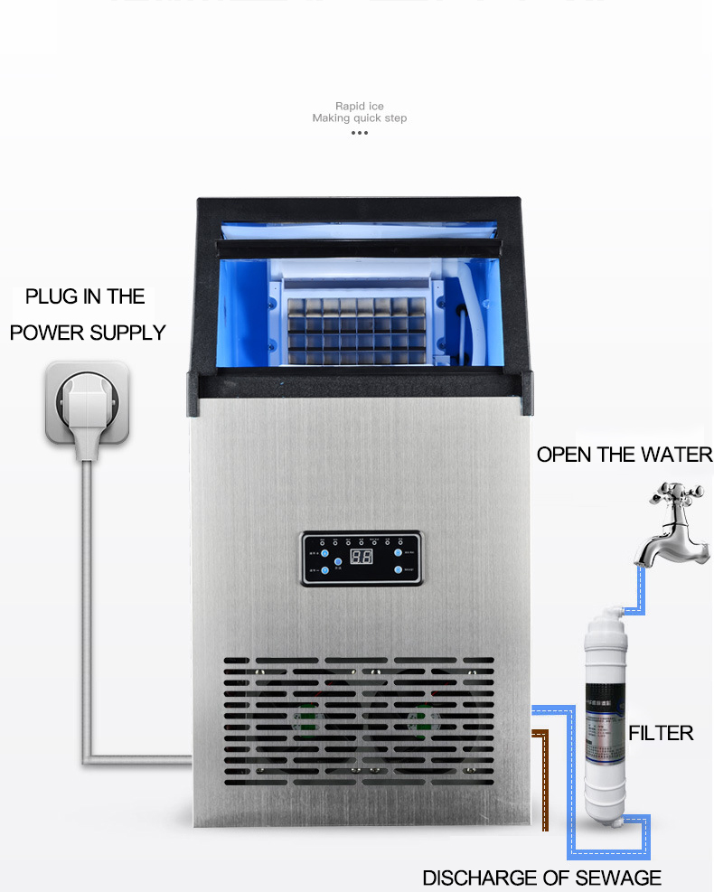 Mini Small Countertop Home Commercial Ice Maker Machine for Food Beverage Shops 60kg Ice Making Machine 354x428x637mm