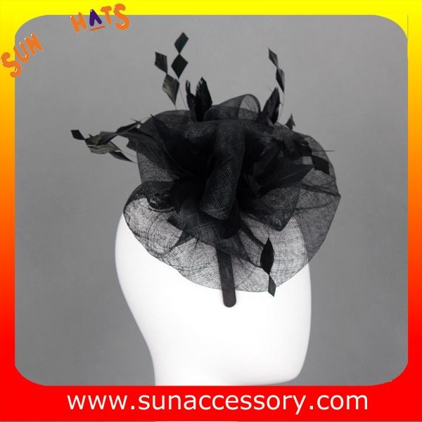 0921 hot sale fashion black sinamay fascinators hats and caps with feather,Fancy Sinamay fascinator from Sun Accessory