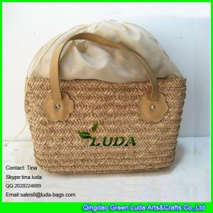 Quality LUDA nautral handmade seagrass straw basket bag with drawstring fabric wholesale