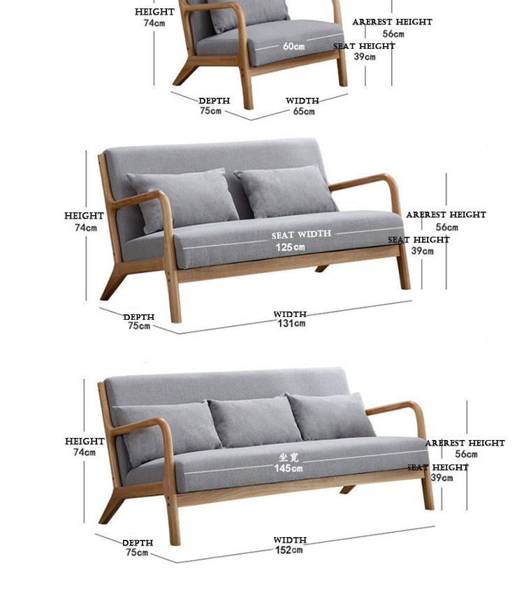 Living Room Sofa Set Furniture Disassembled Armrest Wood Chair with Modern Design and Deep Brown/Creamy White/Blue/Gray Color