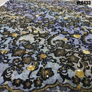 Quality Supoo Aso ebi design flocking velvet lace with sequins Senegal lace fabric wholesale