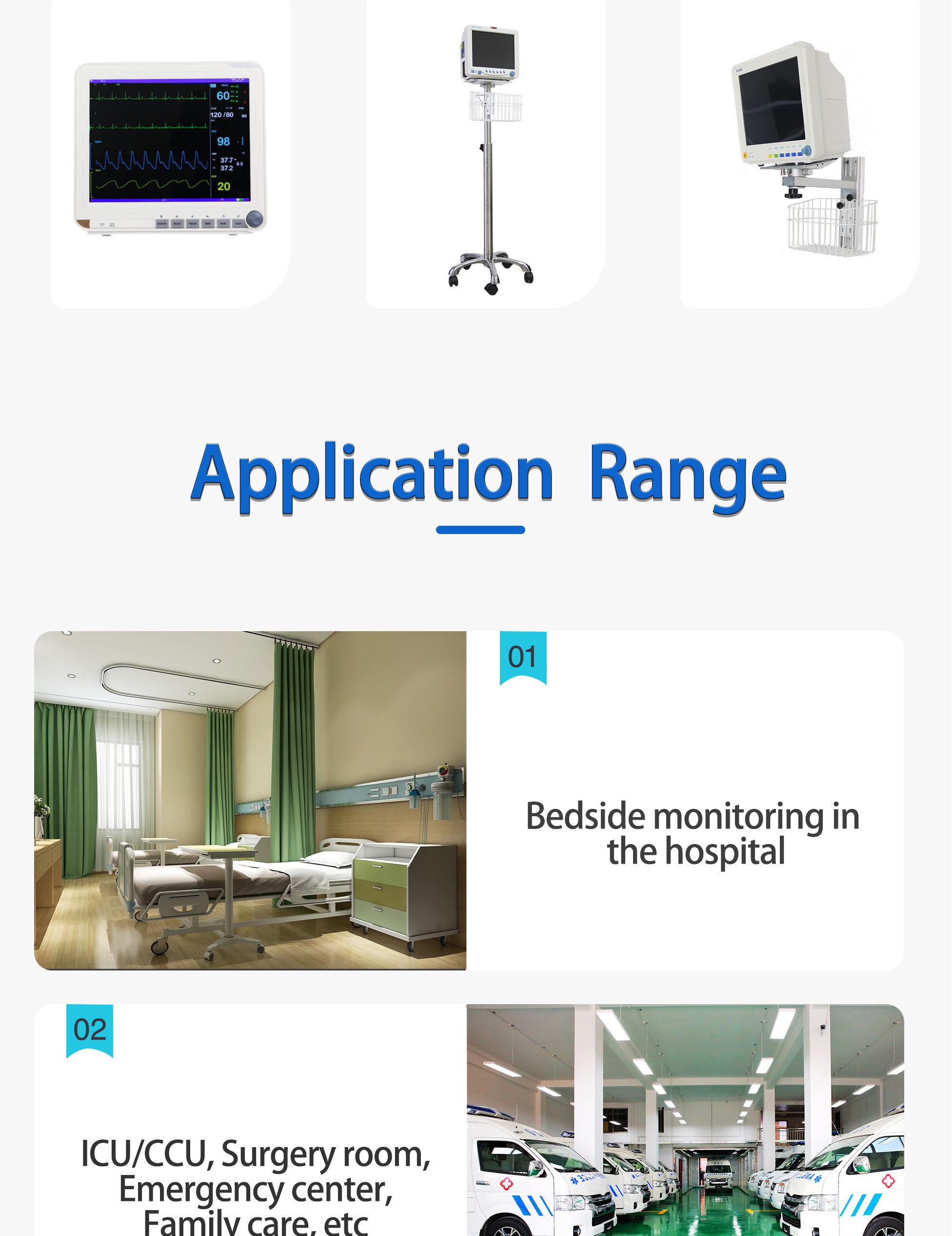 Reliable Multi Parameter Patient Monitor PM-9000 15 Inch Optional Mobile Cart