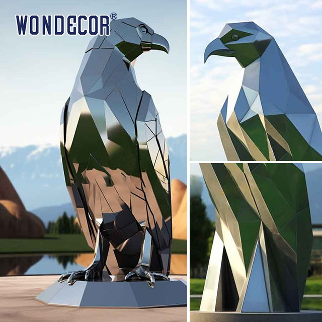 Large outdoor metal art abstract animal geometry eagle stainless steel sculpture