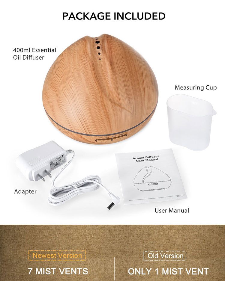 400ml Rechargeable spray Peach Design Wood Grain 7 Color Changing LED Aroma Diffuser