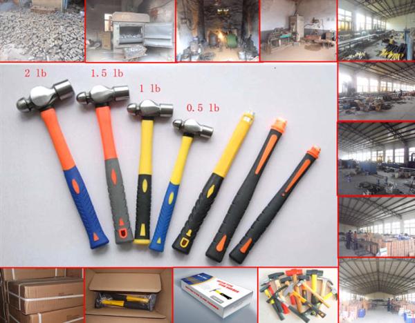 Ball peen hammer with fiberglass handle