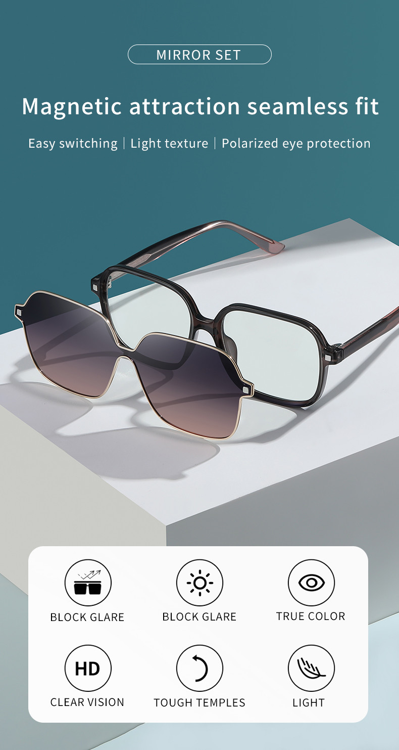 Unisex Clip On Magnetic Sunglasses For Women Polarized UV Protection Retro Square