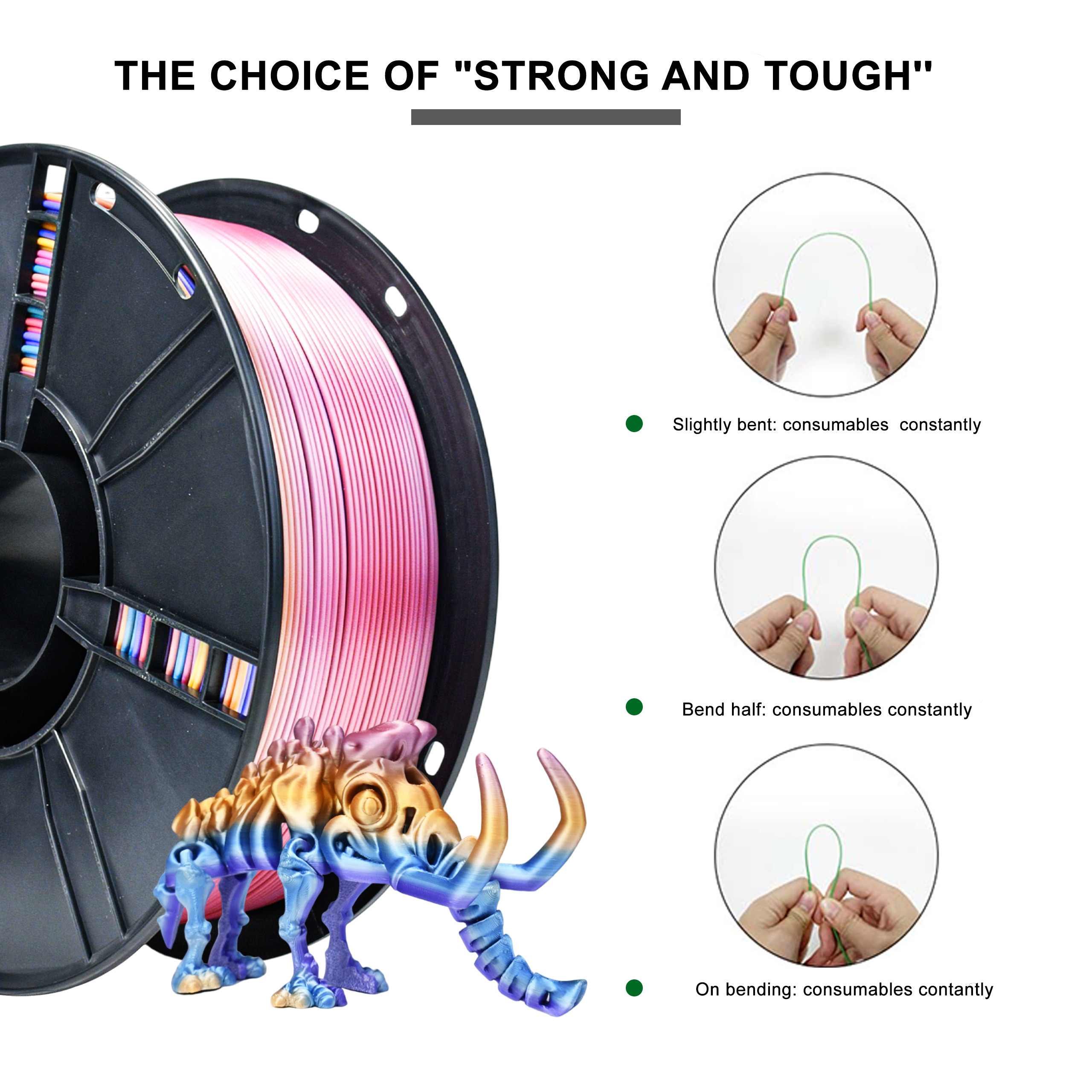 Silk Rainbow PLA+ Filament 1.75mm PLA+ Silk Universe Rainbow 3D Printer Filament Shiny Fast Color Changing Filament