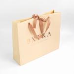 Hand Length Handle Customized Logo Clothing Garment Peach Paper Bag with Ribbon