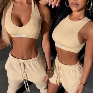 Quality Summer Custom Logo Tank Crop Top with Shorts Jogger Set Tracksuit Two Piece Set for Women Clothing wholesale