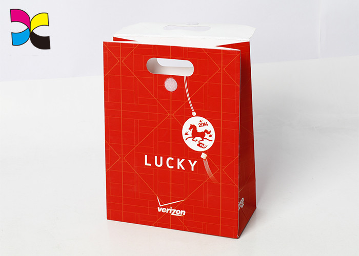 Sticky Magic Flap Personalised Paper Bags For Weddings , Solid Red Promotional Paper Carrier Bags
