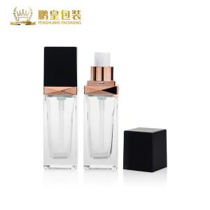 Quality Custom Cosmetic Packaging 30ml Square Clear Frosted Empty Foundation Glass Bottle F143-Foundation Bottle wholesale
