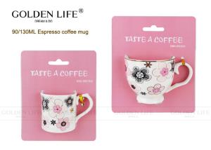 Quality Solid Material Porcelain Cappuccino Espresso Cups AB Grade With Pink Flowers Design wholesale