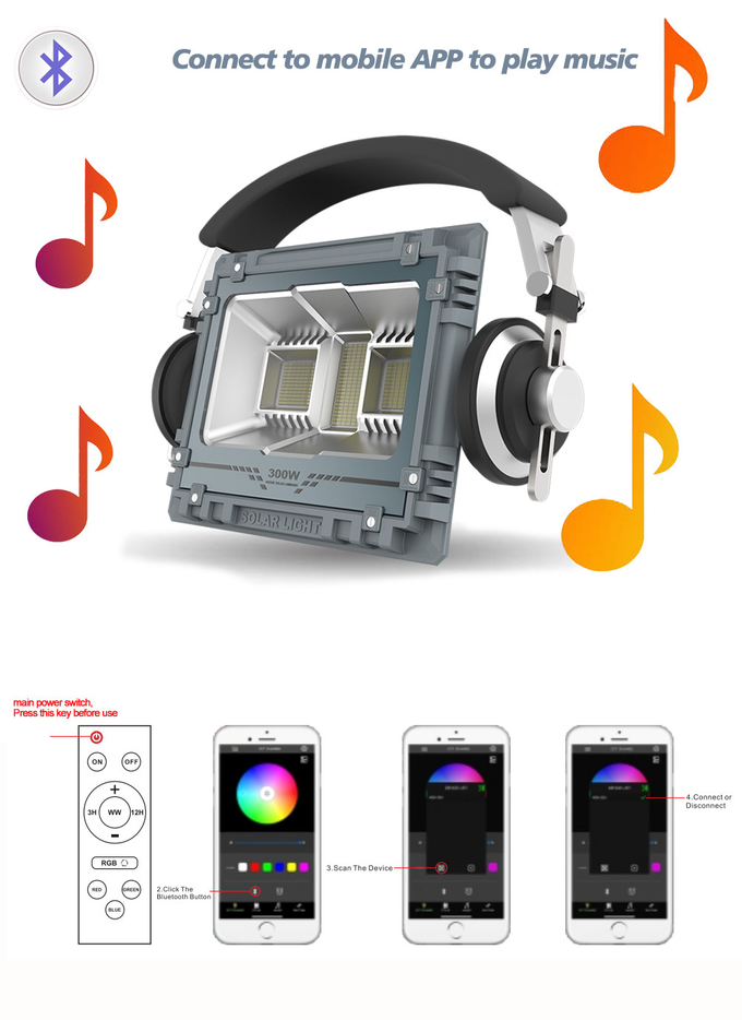 IP65 Rgb Tri Color Solar 60w Led Flood Light With Music Outdoor Reflector