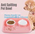 Double stainless steel dog bowl pet cat feeder water food dog bowl, No-Spill and
