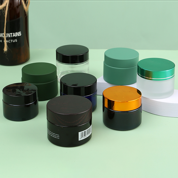 Empty Glossy or Matte Round Shaped Cosmetic Glass Cream Jars with Lid Collar Material Glass 5g 10g 15g 20g 60g Industrial