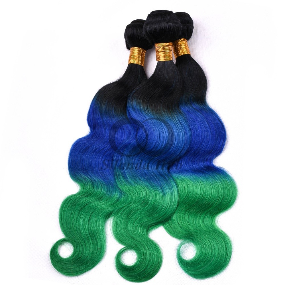 #T1B/Blue/Green Body Wave Remy Human Hair Bundles Sew In Weave Bundles Brazilian Bundle Deals