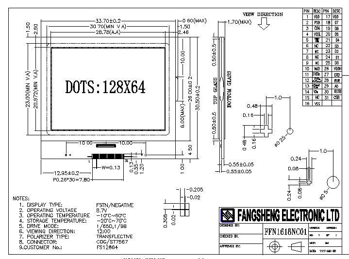 1.2 inch 1.5 inch 1.8 Inch 2.2 Inch 2.5 Inch COG LCD Display 12864 Dots Matrix