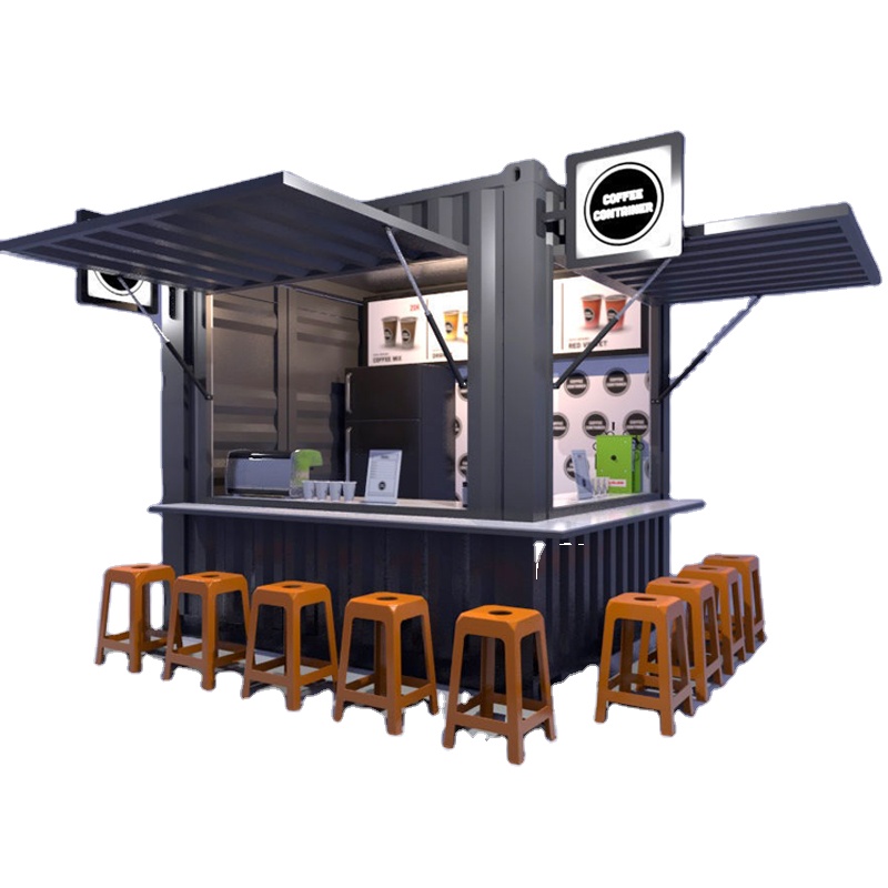 Main Structure Galvanized Steel Square Tubes 10ft Movable Bar Cafe Store for 20ft Shipping Container Garden Coffee Shop
