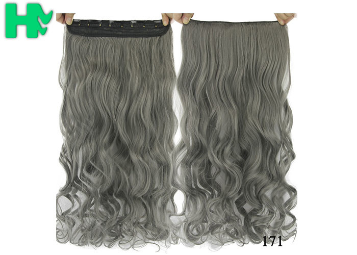 High Light Synthetic Fibre Hair Extensions , Thick Ends Clip In Hair Extension Long Curly Weave