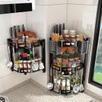 Black Kitchen Storage Shelves 2 Tier Corner Bathroom Countertop Organizer