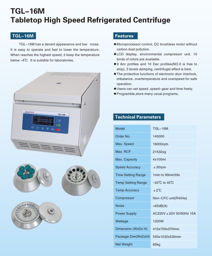 1200W Tabletop High Speed Centrifuge 16000RPM With LCD Display
