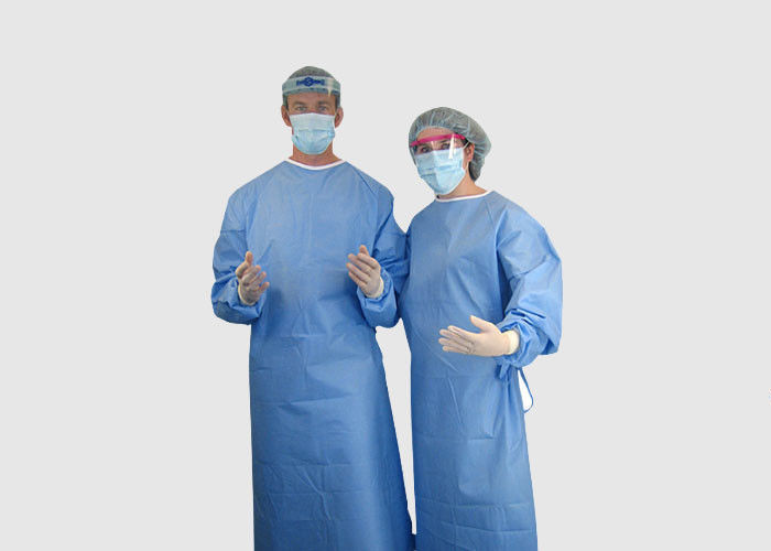 Blue Color Medical Protective Apparel Gown With Ties On Neck / Waist