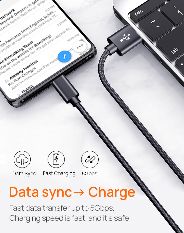 Focuses OD 4.0mm USB 3.0 Charging Cable ODM USB Type C To Type C Cable