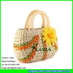LDYP-039 handwoven small straw hobo bag sunflower wooden handles' cornhusk straw