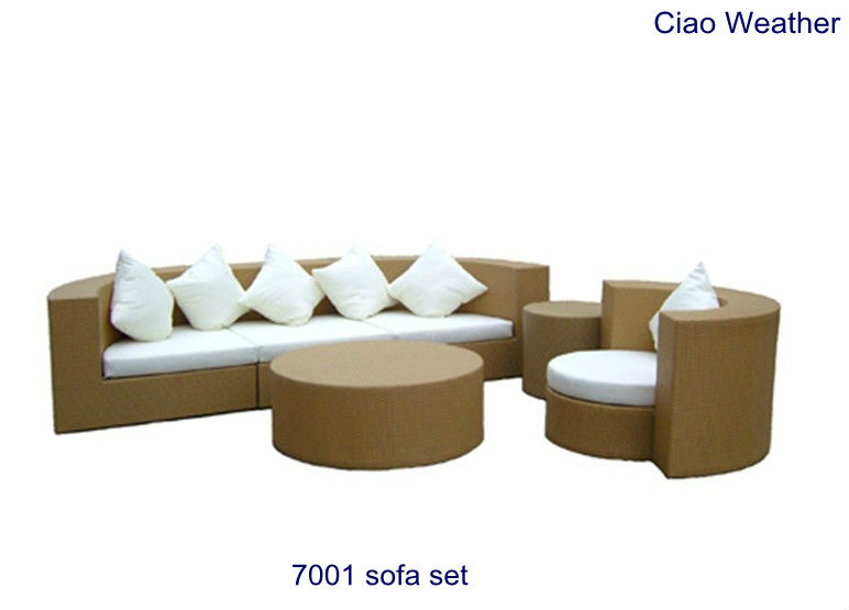 Garden Three Seater Aluminum Wood Canopy Rattan Woven Sofa without Folded Design in Fabric Cushion and Foam