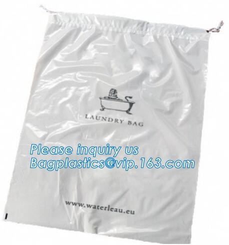 Biodegradable LDPE material hotel laundry garment poly bag on roll,Packaging poly laundry bag with cotton string rope ha