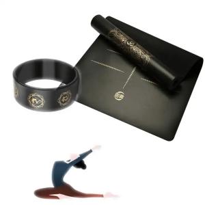 Quality Custom Design Embosed Laser Printed Natural Rubber Black PU Yoga Mats with yoga wheel wholesale