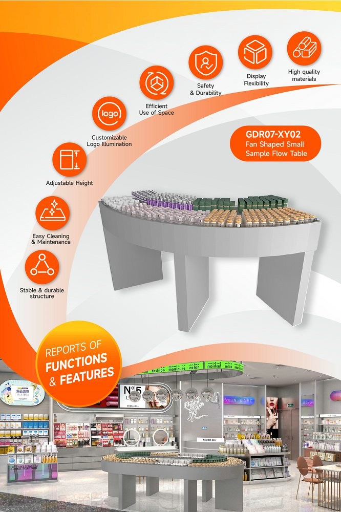 GDR07-XY02 Cosmetic Display Table with 3mm Transparent Acrylic Joint Box and Display Flexibility for Shopping Mall