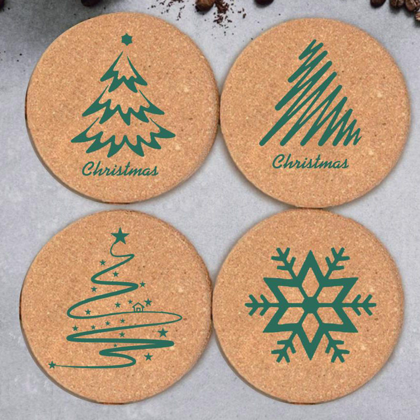 Round Christmas Cork Placemats And Coasters Table Mats Thermal Insulation
