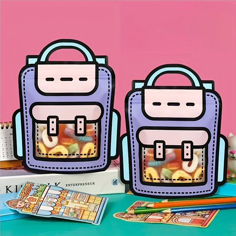 Customizable and Fun Transparent Cartoon Reusable Backpack Shaped Zipper Plastic Gift Bag