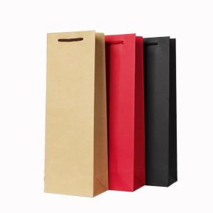 Quality Varnished Hot Stamping Kraft Paper Wine Bags With Handles Beverage Packaging Solution wholesale
