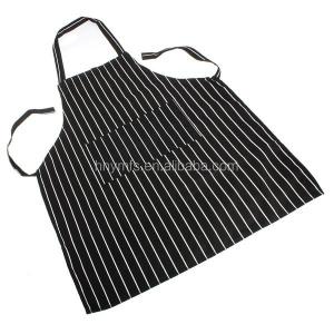 Quality Print Logo Cotton Polyester women men Stripe bib Apron With Pockets, Durable bib Apron for Meat Food Processing wholesale