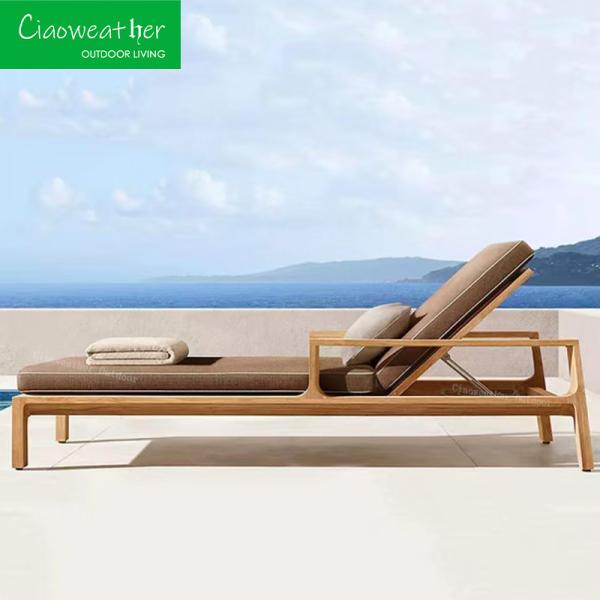 Outdoor Teak Lounge Chair for Villa Hotel Garden Sunbed Terrace Swimming Pool