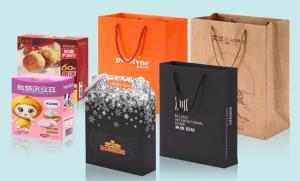 Quality Brand Logo Gold Foil Hot Stamping Kraft Paper Material Custom Printing Paper Shopping Bags wholesale