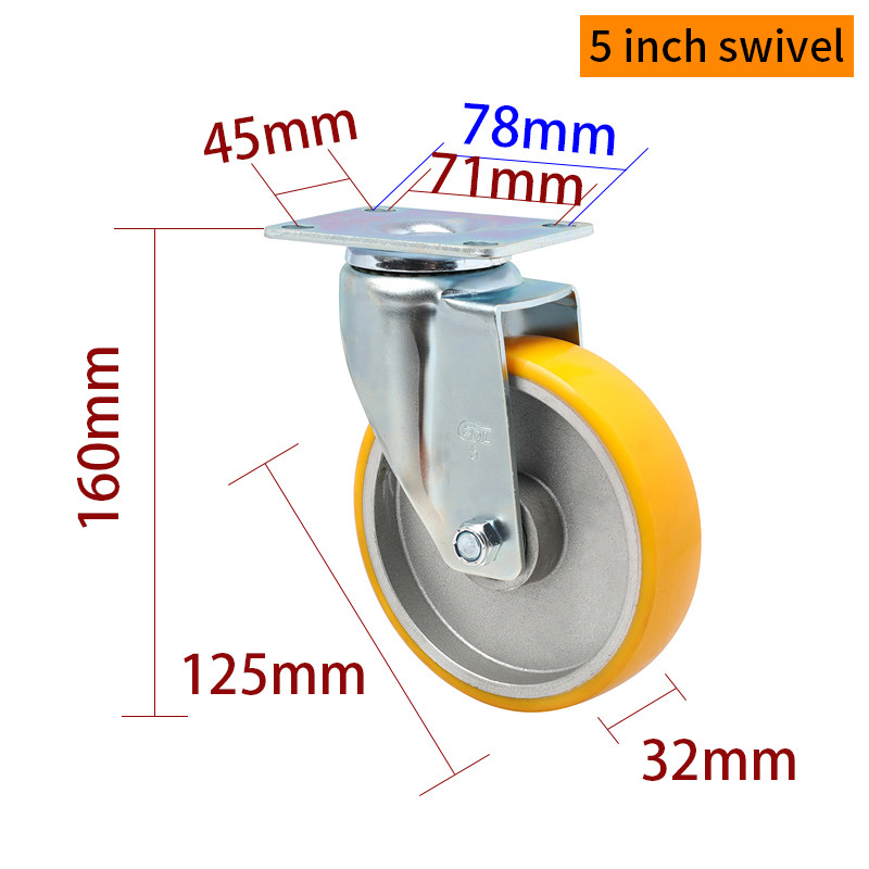 EDL Medium Duty 5inch 150kg Plate TPU Caster by Rigid, Swivel and Brake type