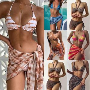 Quality UPF 50++ Ladies Swimsuit Skirt 3 Piece Swim Set Slim Green M L XL Polyamide wholesale