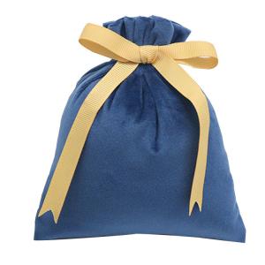 Quality 10x15cm Fabric Drawstring Gift Bag Dark Blue Velvet Gift Pouch With Ribbon Motif wholesale